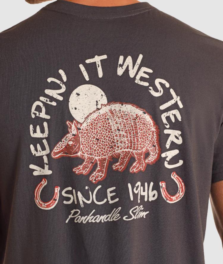 Panhandle® Men's S/S Charcoal Keepin' it Western Armadillo T-Shirt Product Image