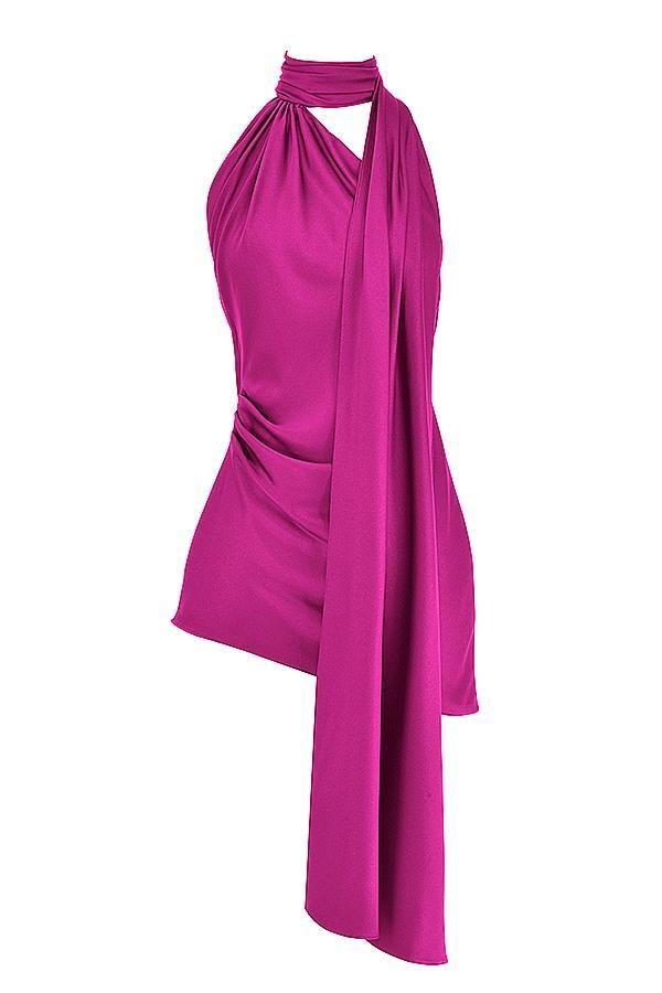 Aida Hot Pink Asymmetric Wrap Neck Dress Product Image