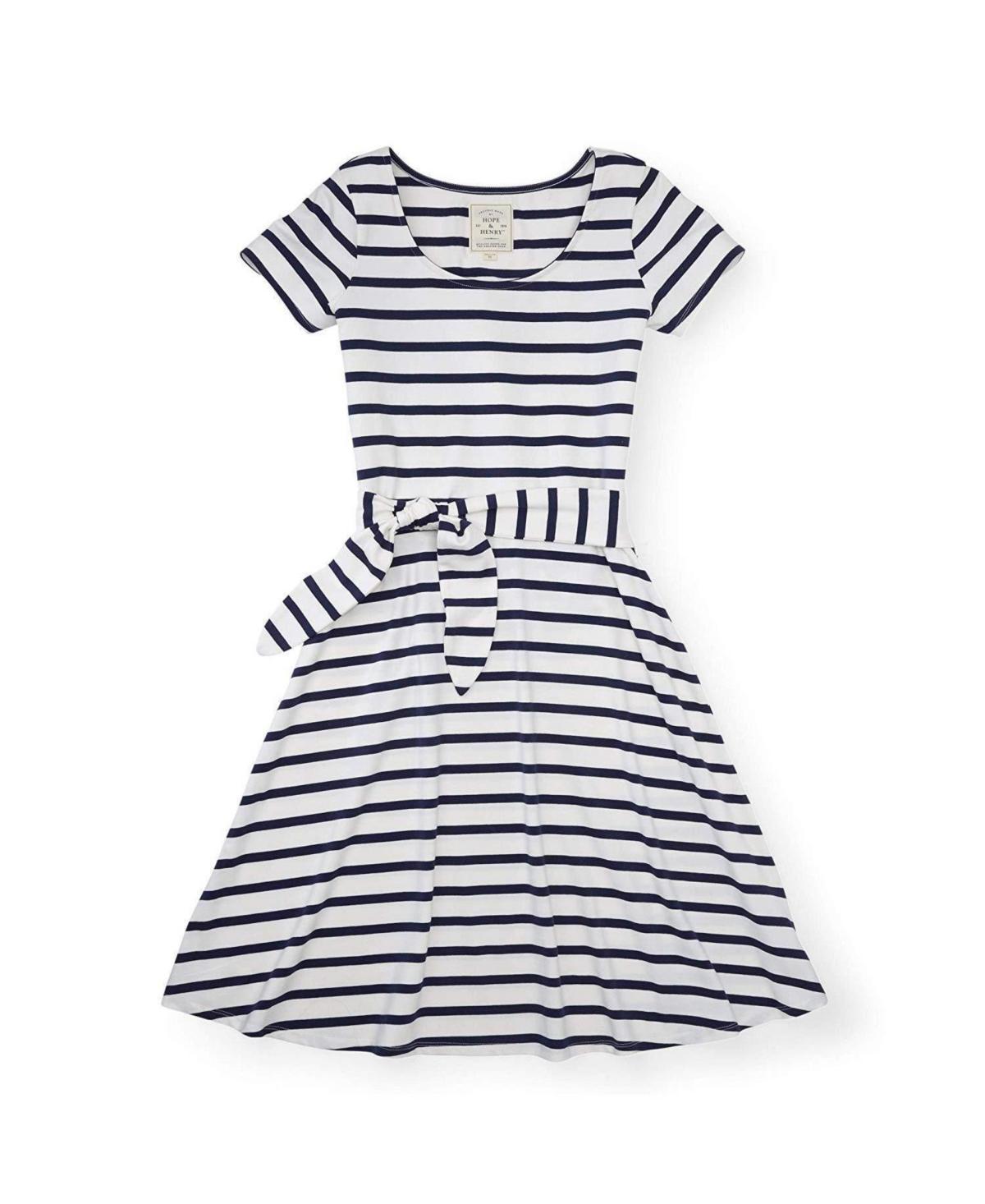 Hope & Henry Women's Organic Tie-Waist Knit Dress in Navy With White Stripe at Nordstrom, Size 12 Product Image