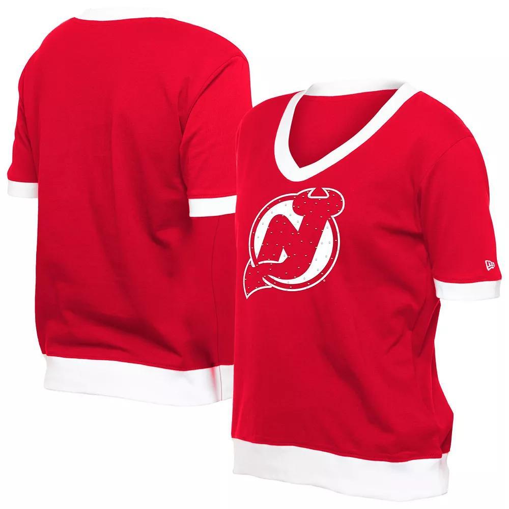 Women's New Era Red New Jersey Devils Game Day Rhinestuds T-Shirt, Size: Medium, Nhl Red Product Image