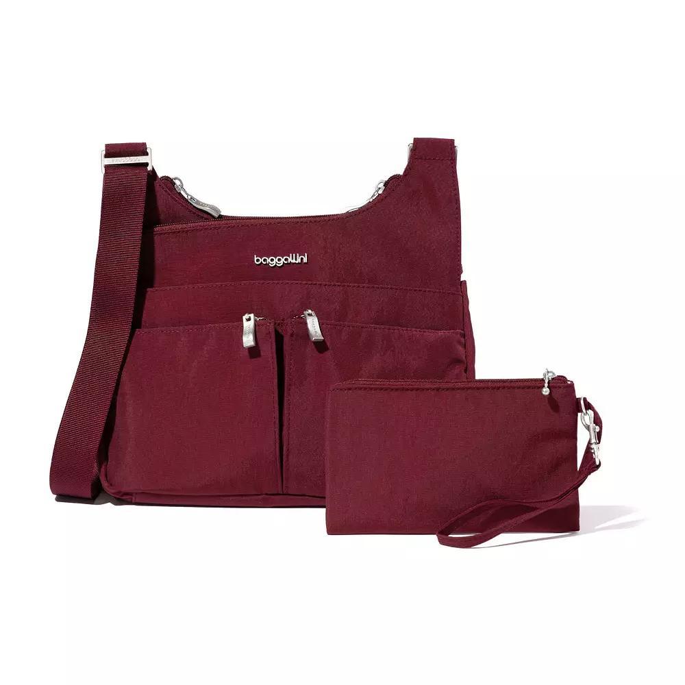 Women's Baggallini Cross Over Crossbody Bag with RFID Blocking Wristlet, Dark Red Product Image
