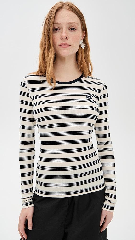 GANNI Striped Soft Cotton Rib Long Sleeve T-Shirt | Shopbop Product Image