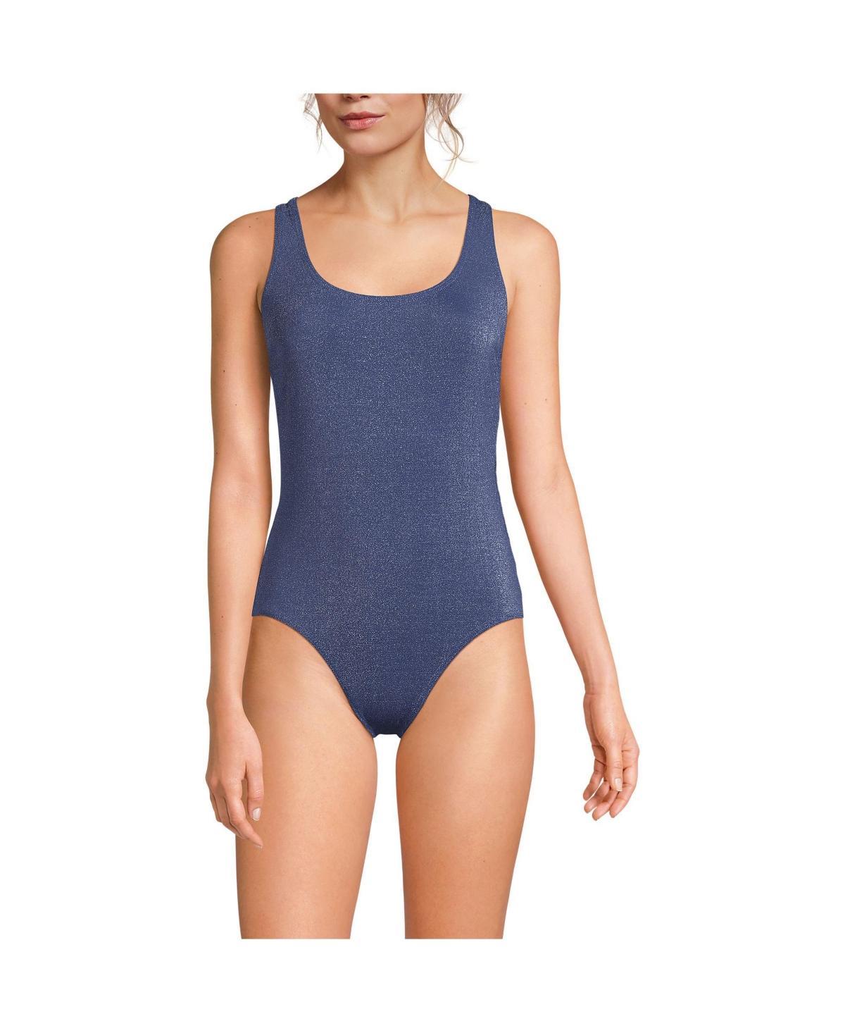 Women's Lands' End Long Torso Tugless Shine One-Piece Swimsuit, Size: 14 LONG, Mediterranean Blue Product Image