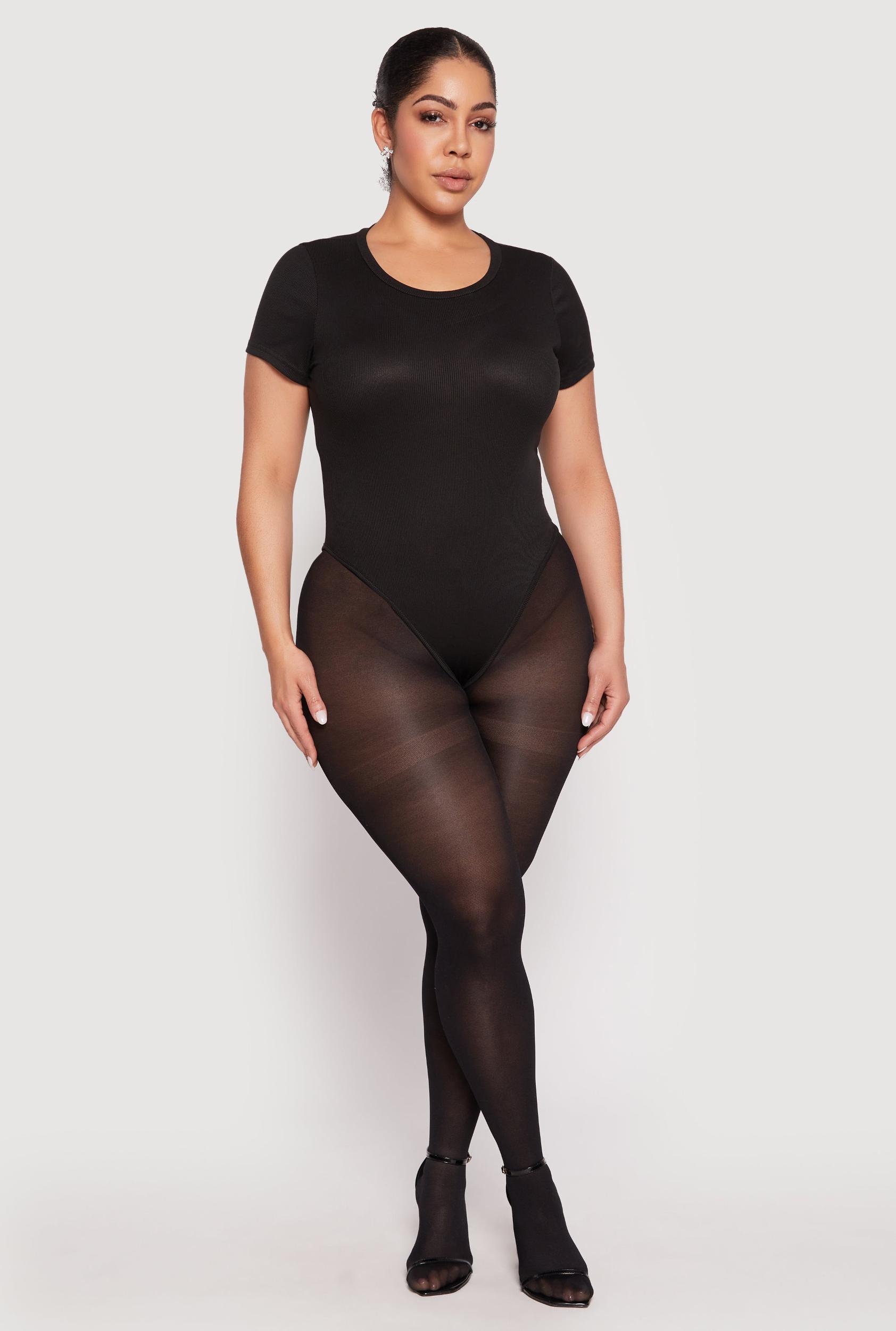Womens Plus Size Daisy Rib Knit Crew Neck Bodysuit Product Image