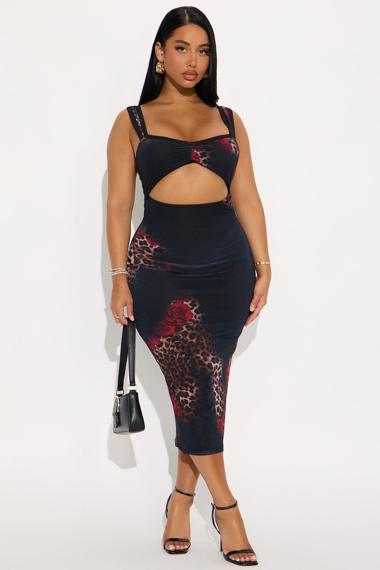 Andrea Animal Floral Mesh Midi Dress - Leopard Product Image