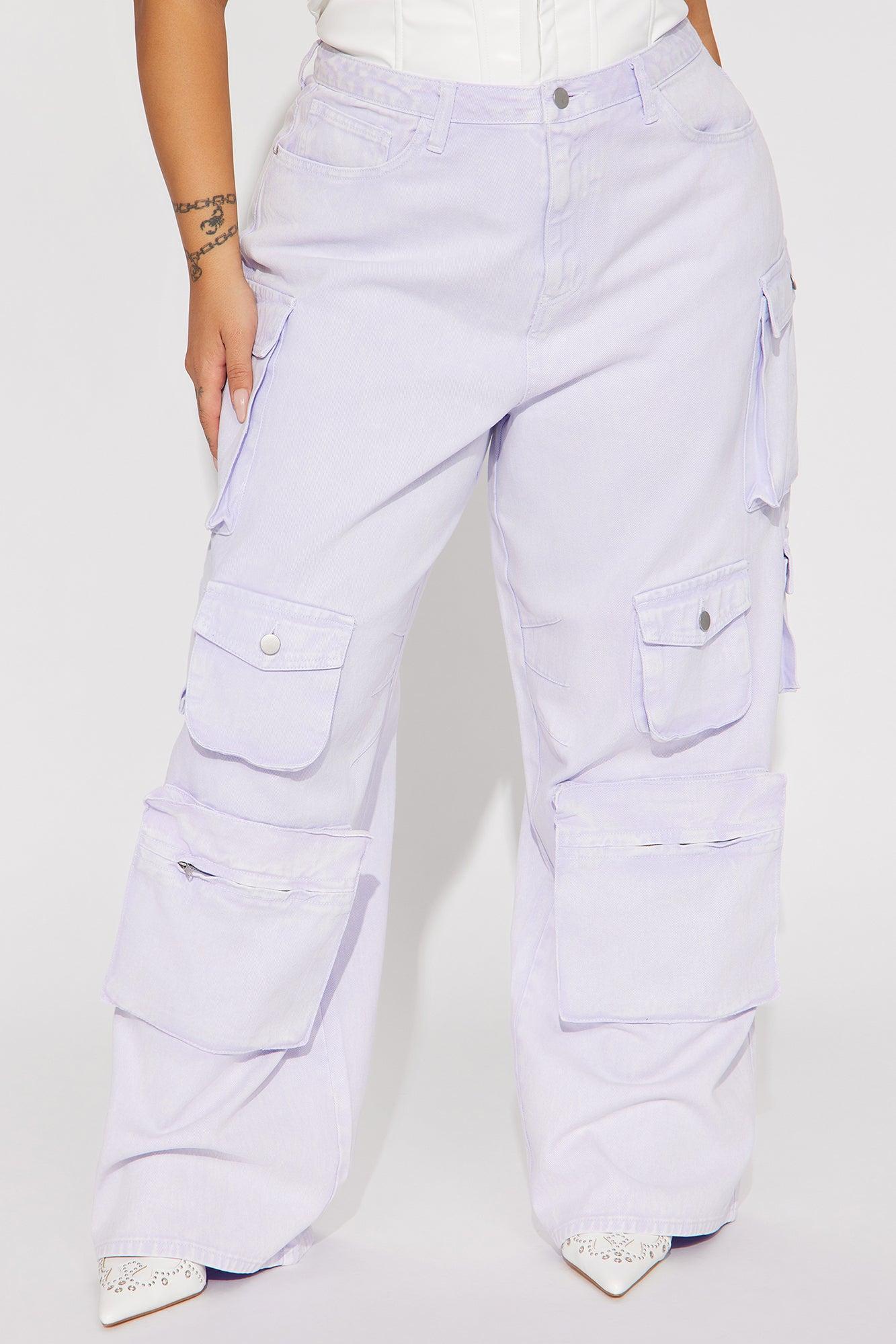 Lily High Rise Cargo Jeans - Lavender Product Image