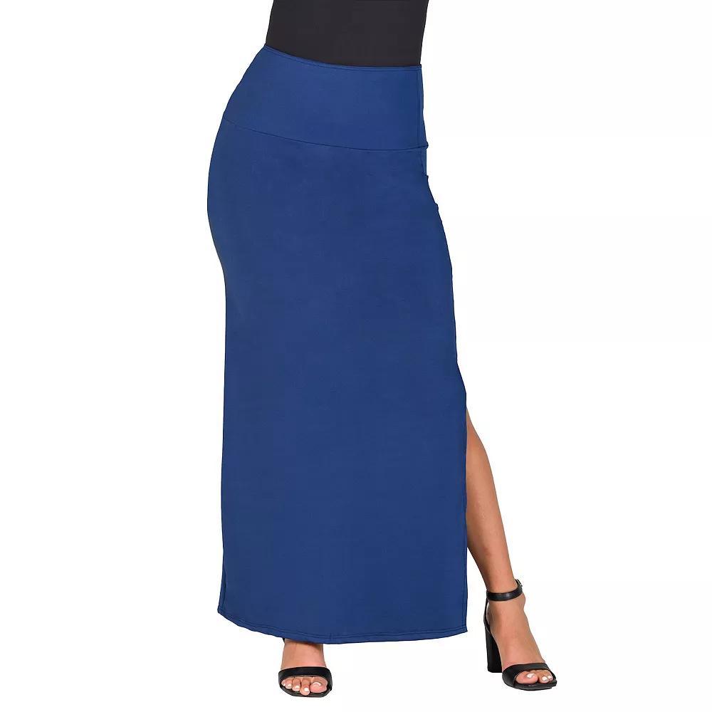 Women's 24Seven Comfort Apparel Versatile Side Slit Elastic Waist Maxi Skirt, Size: Medium, Blue Product Image