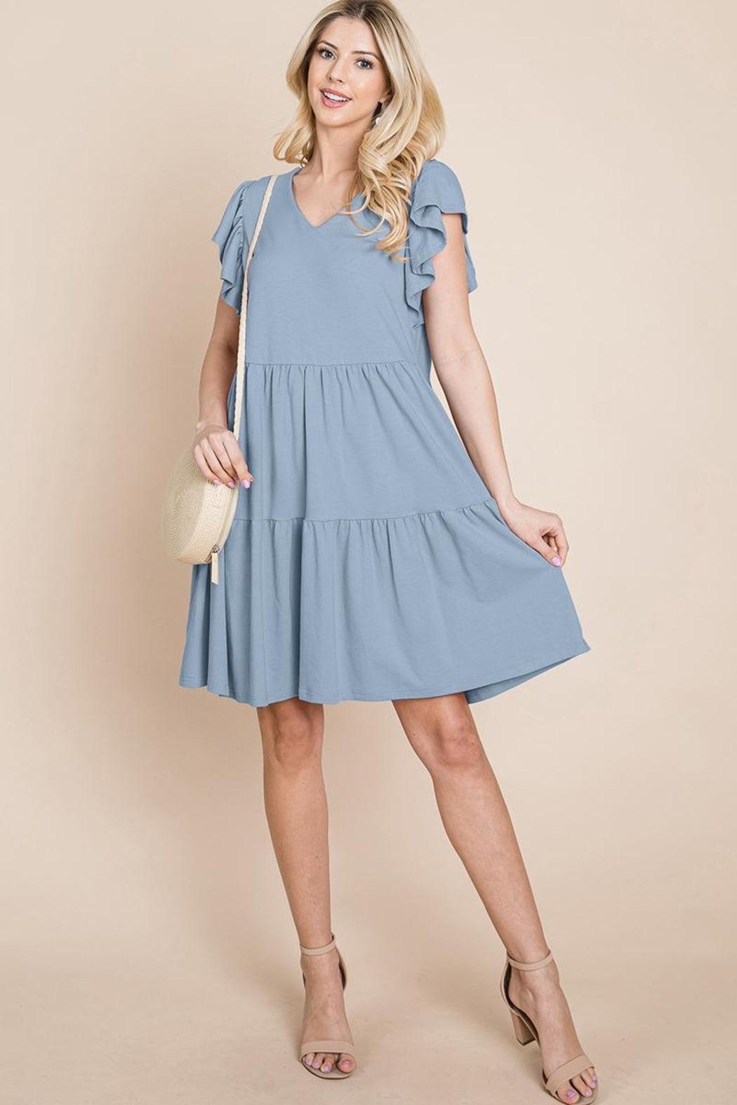 Tiered Ruffle Hem And Sleeve Cotton Dress Product Image