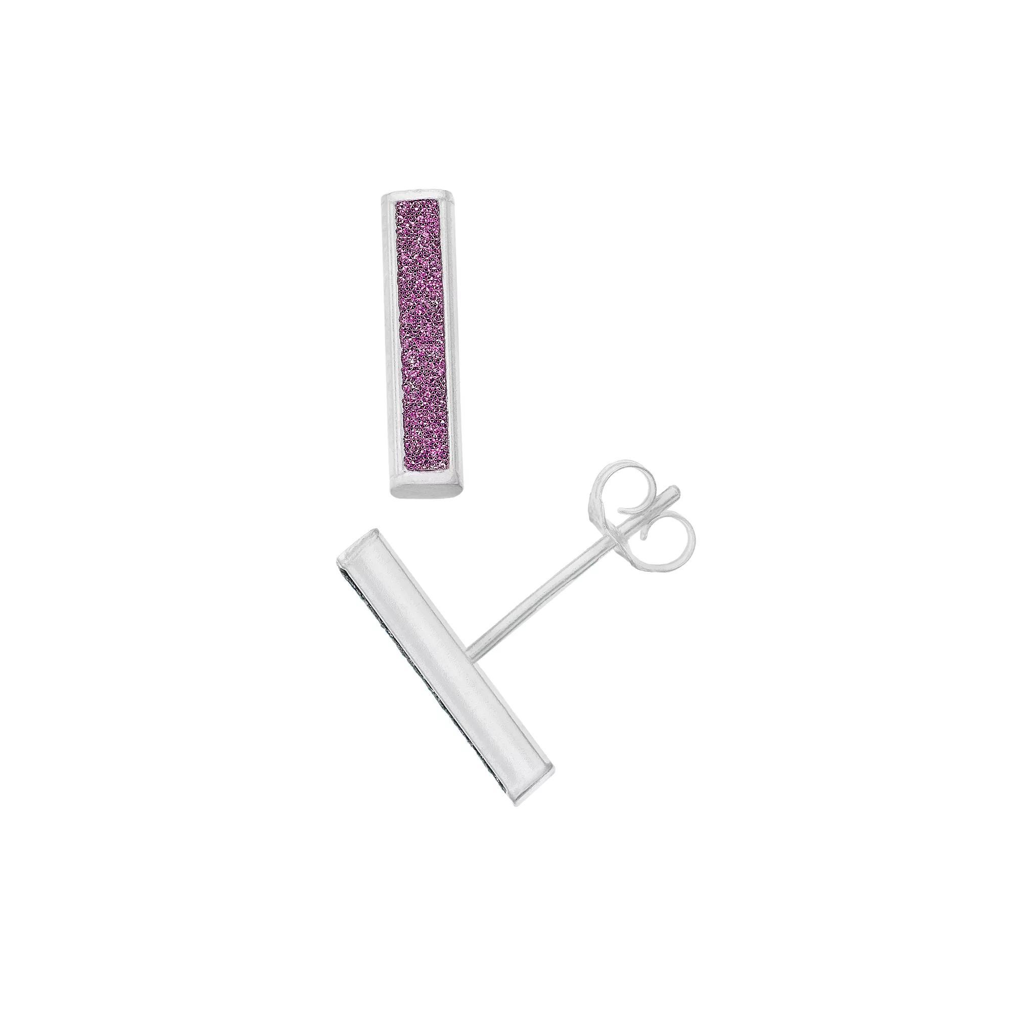 Aleure Precioso Sterling Silver Glitter Bar Post Earrings, Women's, Sterling Silver Pink Product Image