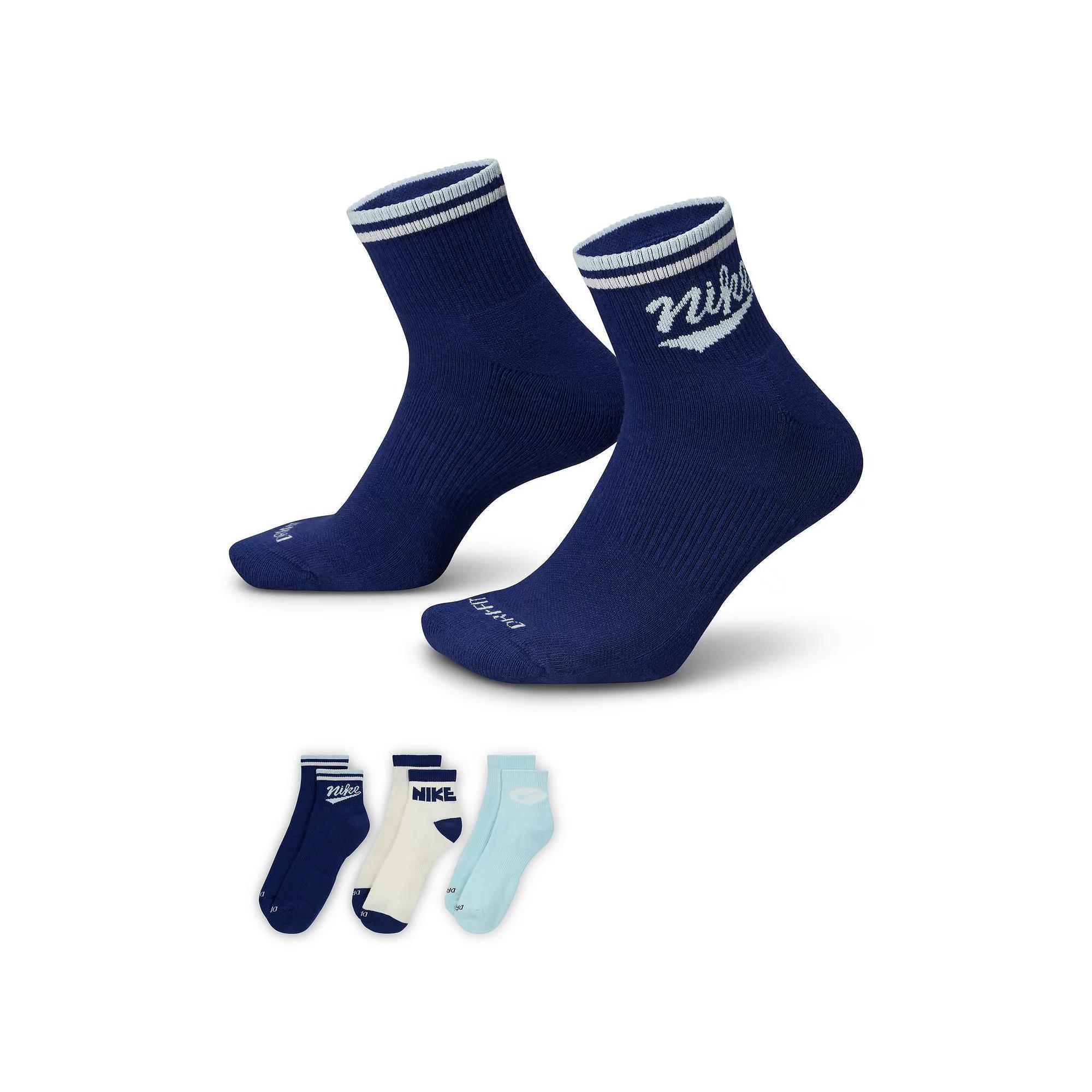Women's Nike 3-Pack Ankle Socks, Size: Medium, Blue Void Product Image