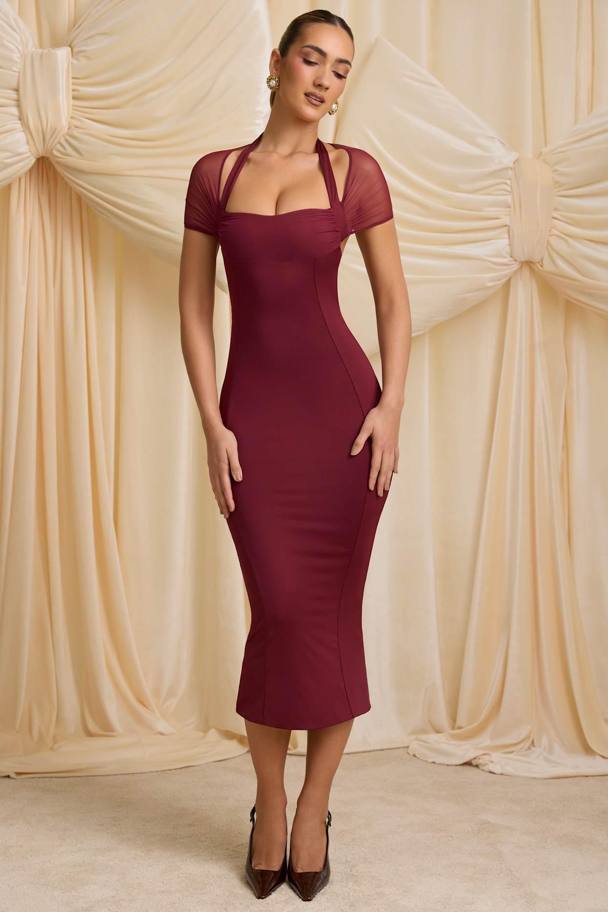 Slinky Jersey Open-Back Midaxi Dress in Wine Red Product Image