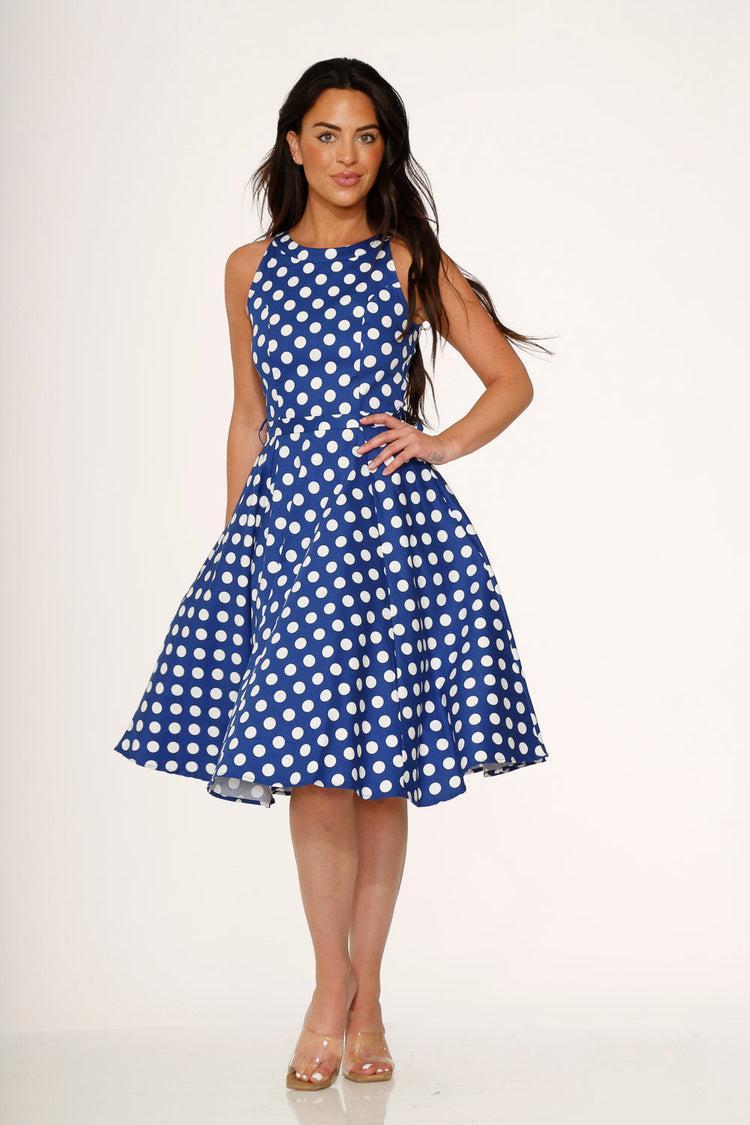 Blue Polka Dot Swing Dress Product Image