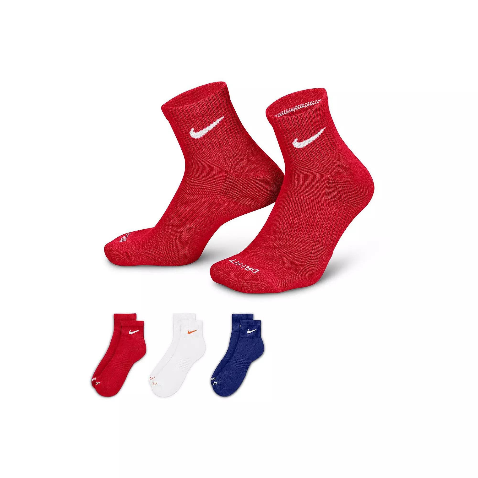 Men's Nike 3-pack Everyday Plus Cushion Ankle Training Socks, Size: 8-12, Red White Blue Product Image