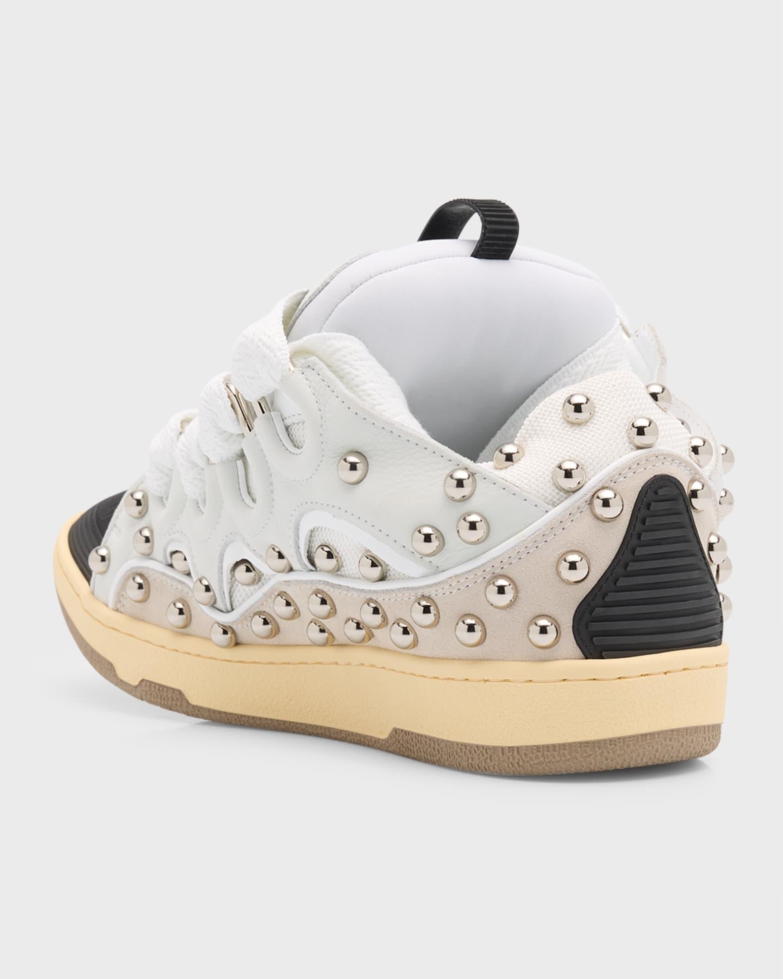 Men's Curb Mesh and Leather Low-Top Sneakers Product Image