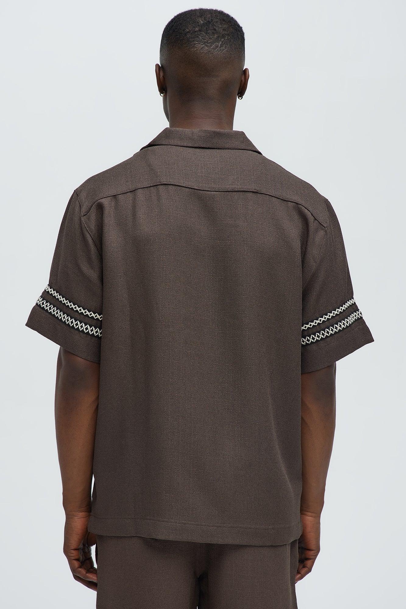 Ibiza VIP Club Linen Like Button Up - Chocolate Male Product Image