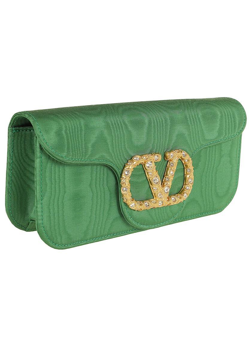 VALENTINO GARAVANI Valentino Greeen Moirãƒæ'ã‚â© Fabric Locãƒæ'ã‚â² Clutch In Green Product Image
