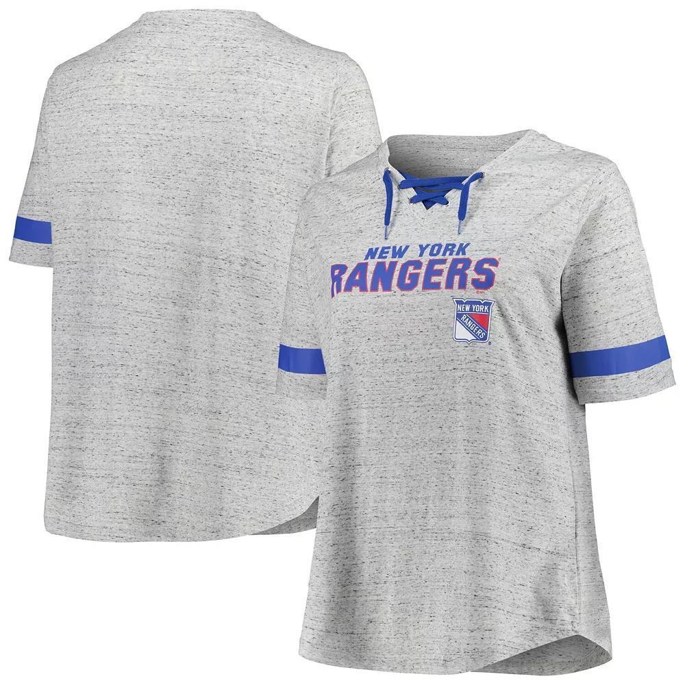 Women's Fanatics Branded Heather Gray New York Rangers Plus Size Lace-Up  T-Shirt, Size: 4XL, Ran Grey Product Image