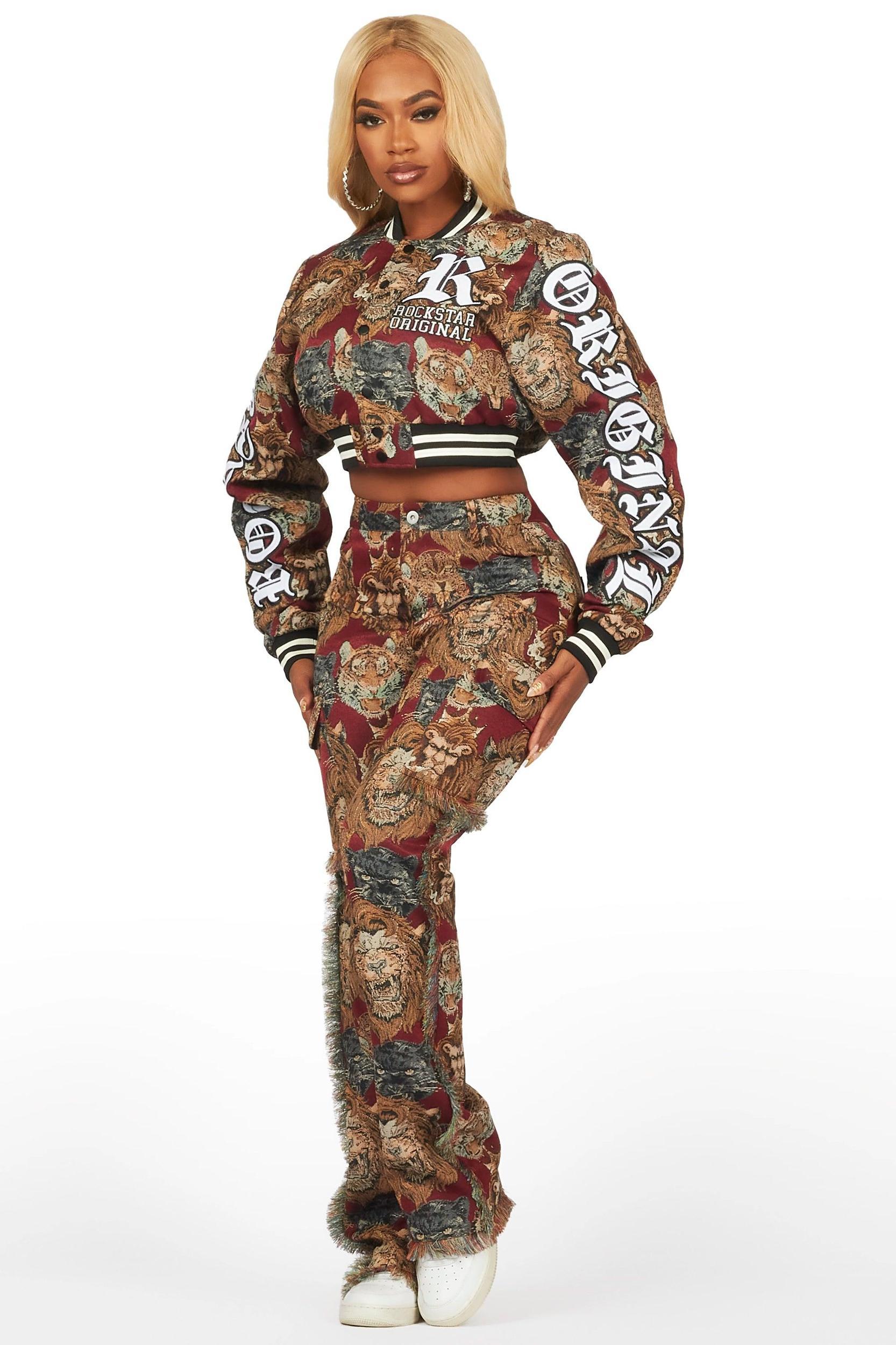Khadiyah Red Animal Print Tapestry Stacked Pant Female Product Image