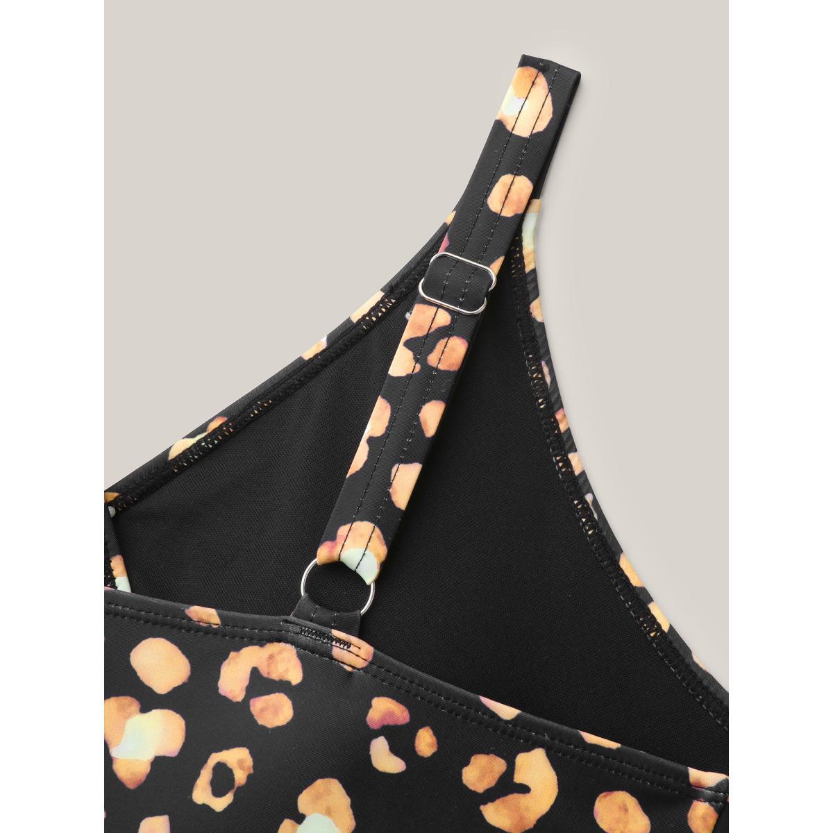 Plus Size Tropical Print Bust-Defining Swim Dress Women's Swimwear Black Beach Bodycon Overlap Collar High stretch Curve Swim Dresses BloomChic 22-24/3X Product Image