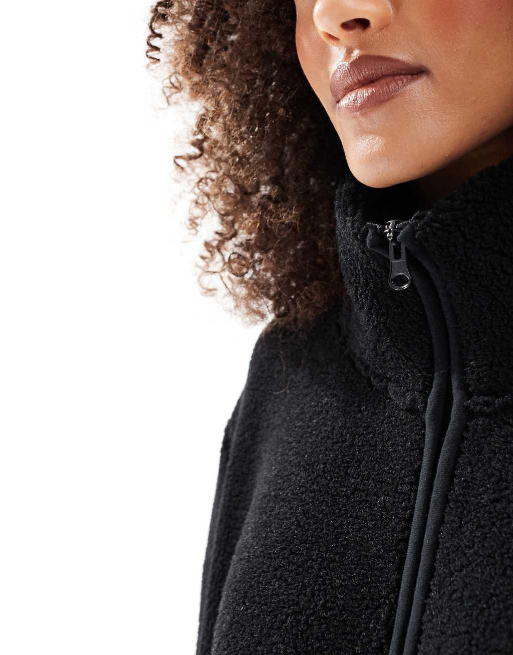 ASOS DESIGN borg zip up fleece in black Product Image