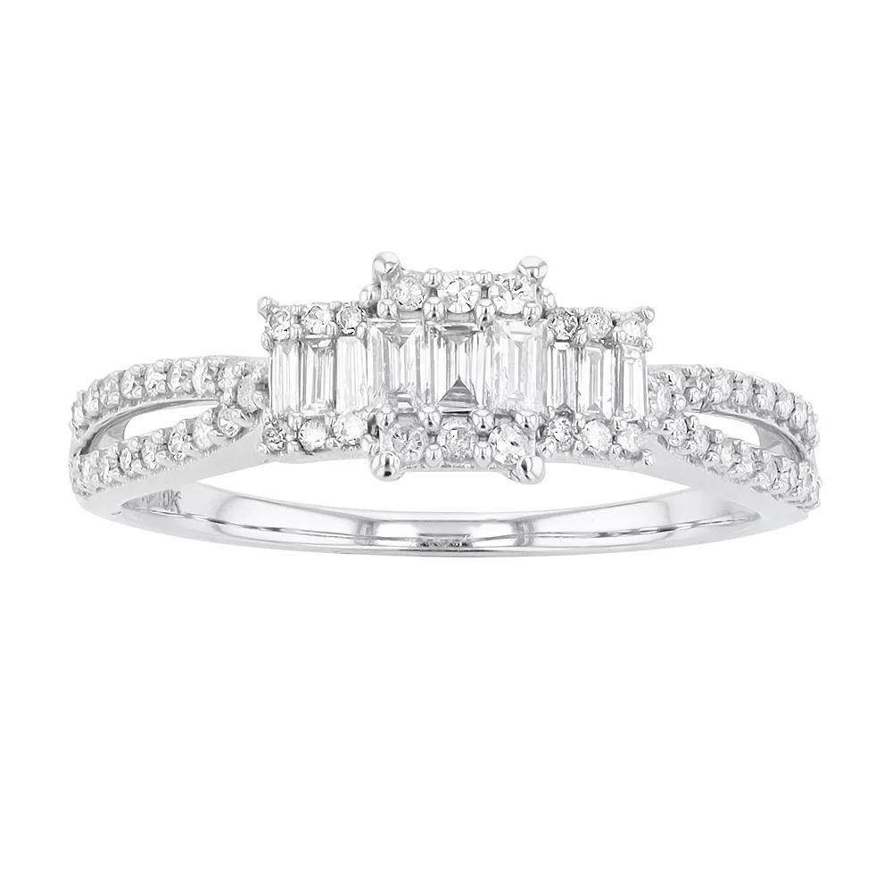 10k White Gold 1/3 Carat T.W. Diamond 3-Stone Engagement Ring, Women's, Size: 7, 10k Whgold Product Image