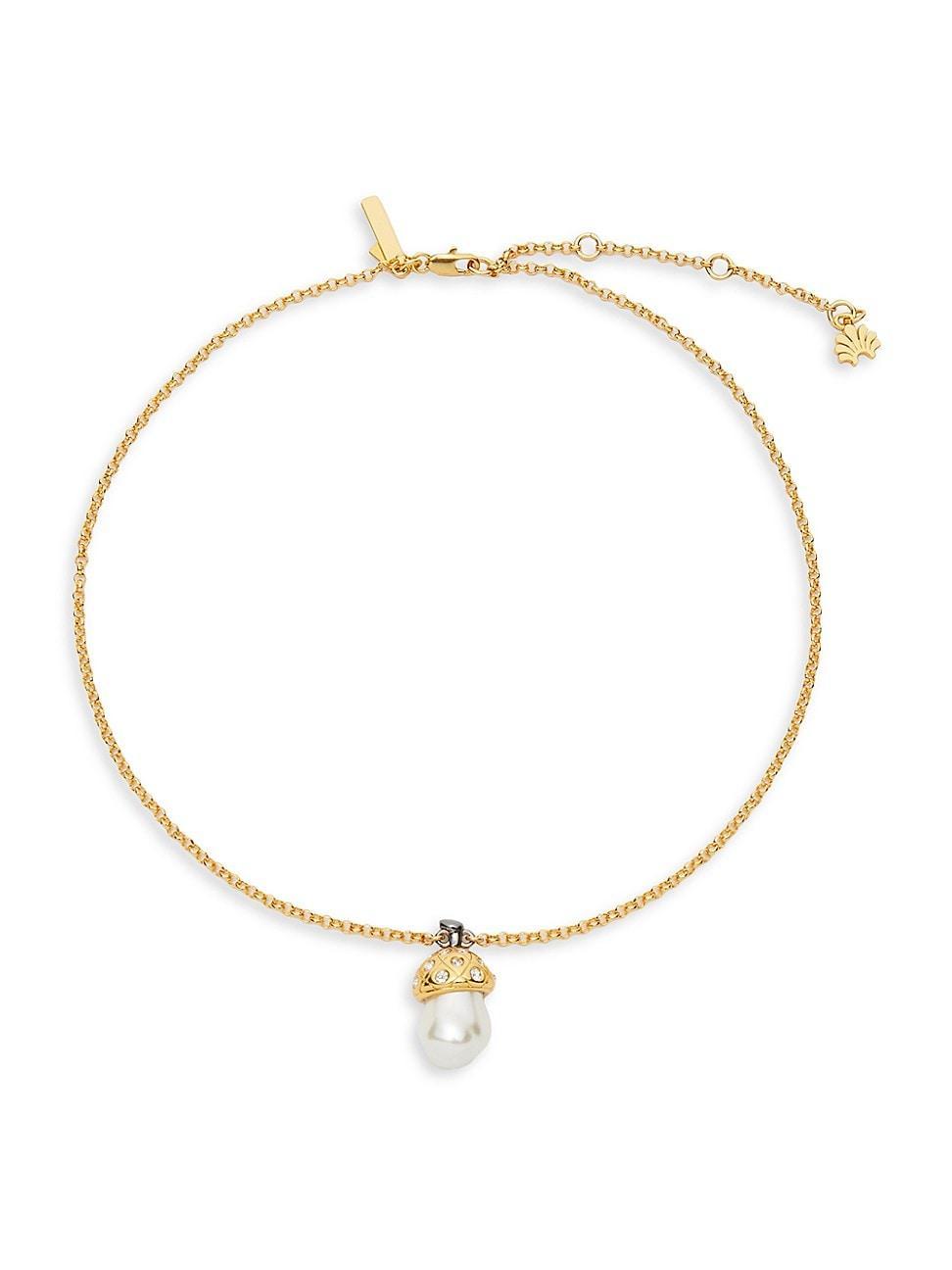 Womens Acorn 14K-Gold-Plated, Baroque Pearl & Crystal Pendant Necklace Product Image