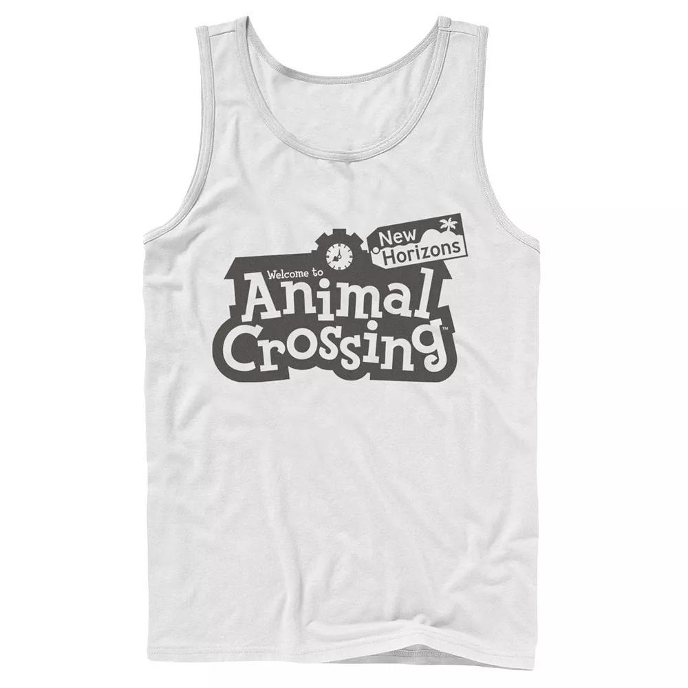 Men's Animal Crossing: New Horizons Bold Black Welcome Logo Tank Top, Size: Large, White Product Image