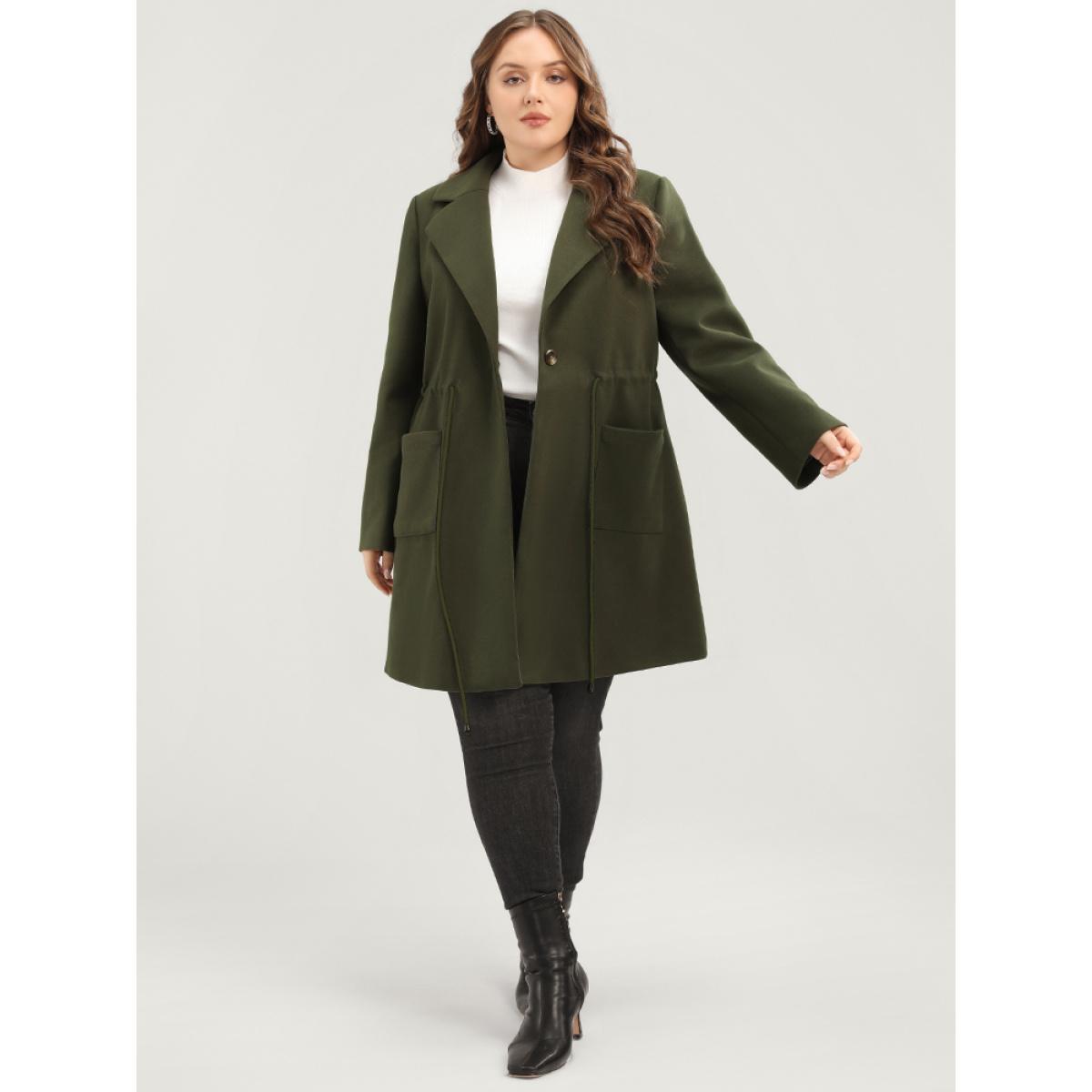 Plus Size Solid Button Up Pocket Drawstring Shirt Collar Coat Women ArmyGreen Casual Ladies Dailywear Winter Coats BloomChic 22-24/3X Product Image