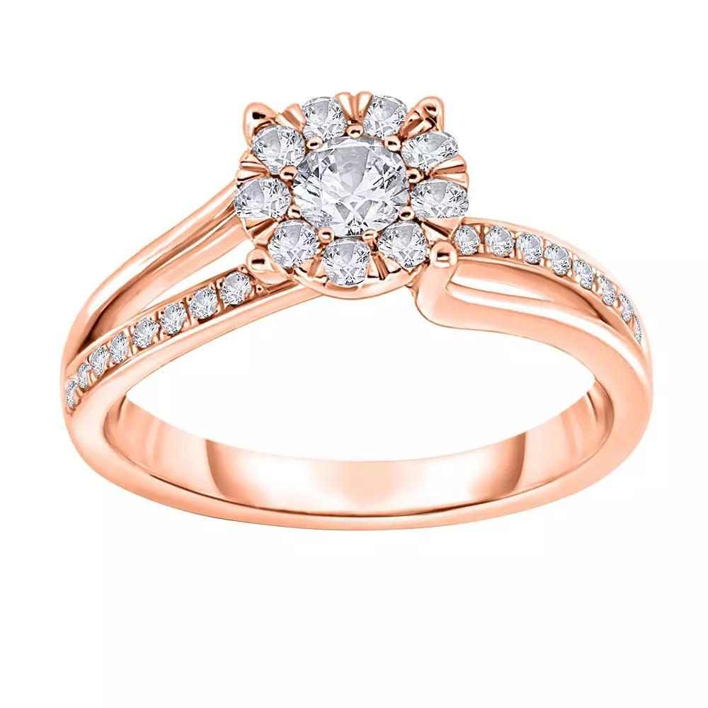 14k Rose Gold 3/8 Carat T.W. Diamond Engagement Ring, Women's, Size: 7 Product Image