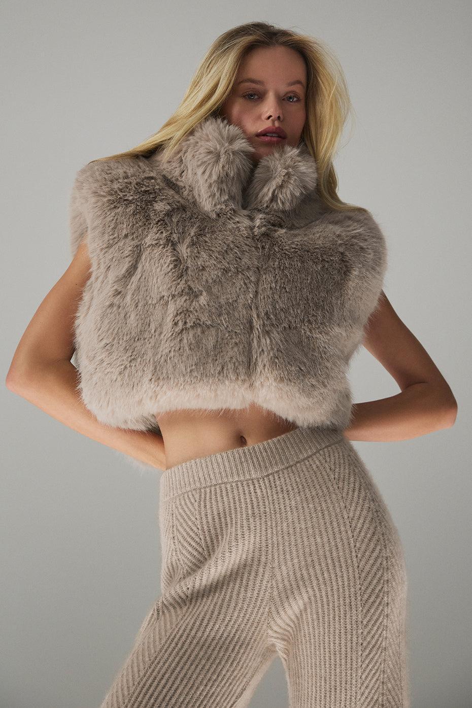 Alo Yoga | Opulent Faux Fur Cropped Vest Beige Product Image