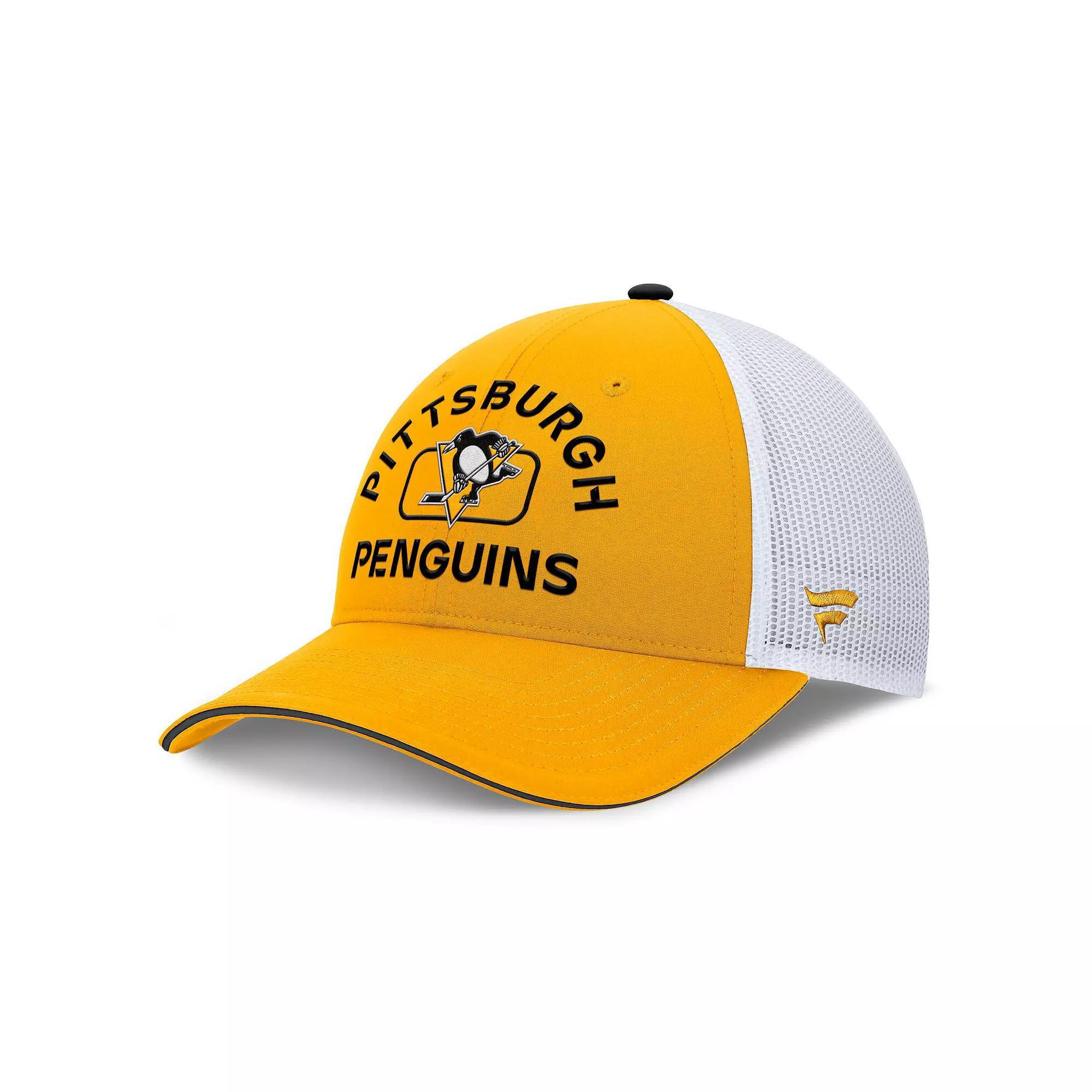 Men's Fanatics Gold/White Pittsburgh Penguins Authentic Pro Rink Trucker Hat Product Image