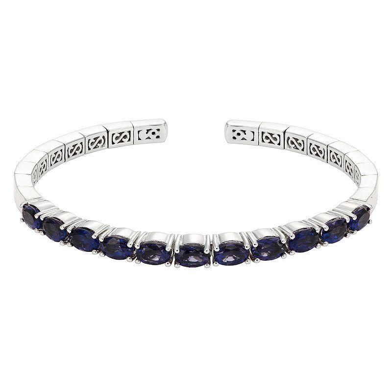 Sterling Silver Gemstone Flexible Cuff Bangle Bracelet, Women's, Size: 7", Blue Topaz Product Image