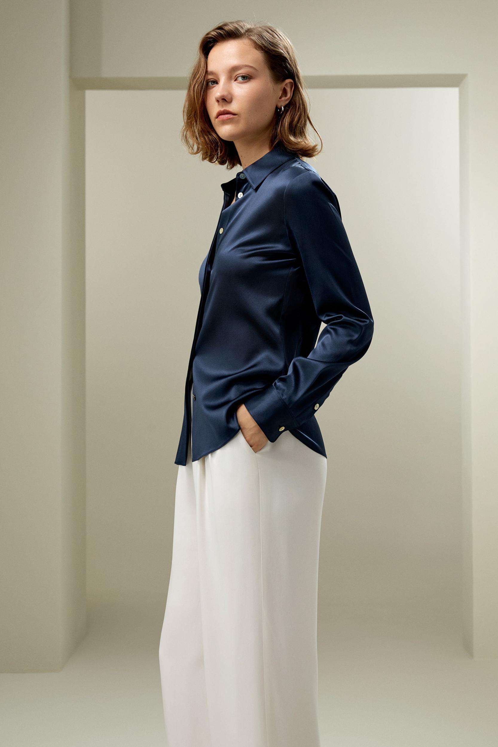 Elegant Silhouette Silk Shirt Product Image