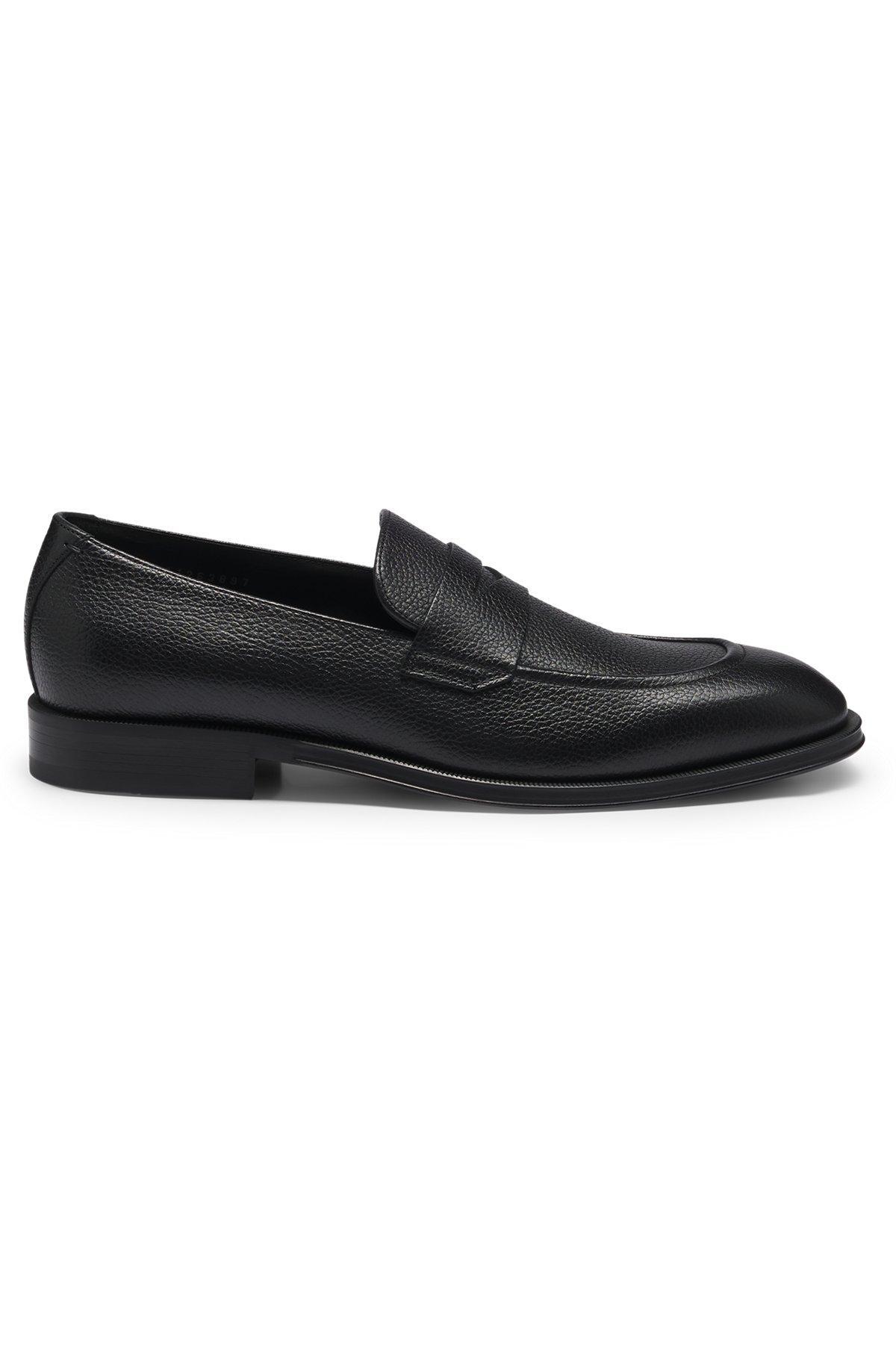 BOSS - Apron-toe slip-on loafers in grained leather - Black Product Image