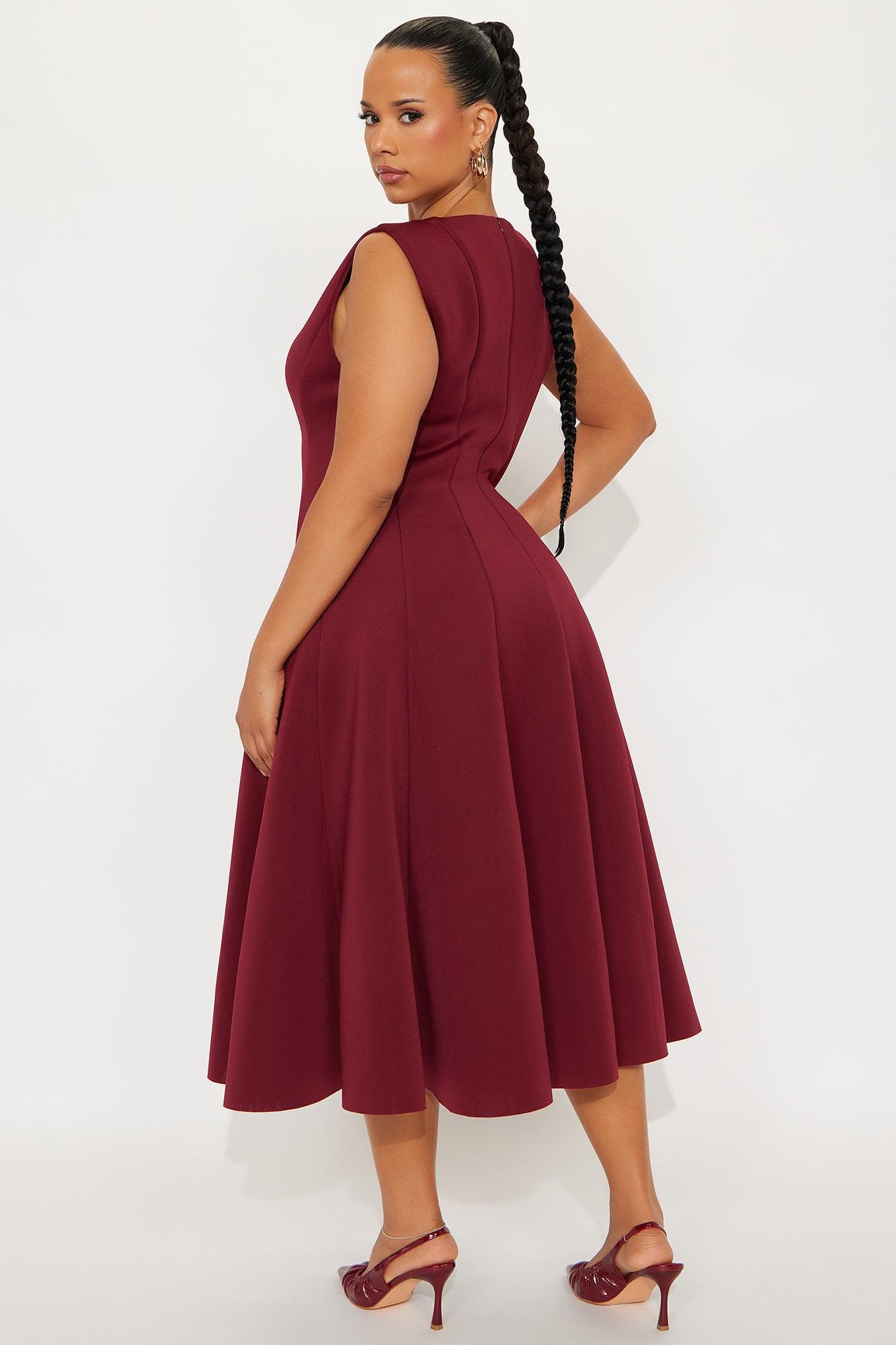 Sweet Sunday Pleated Midi Dress - Wine Product Image