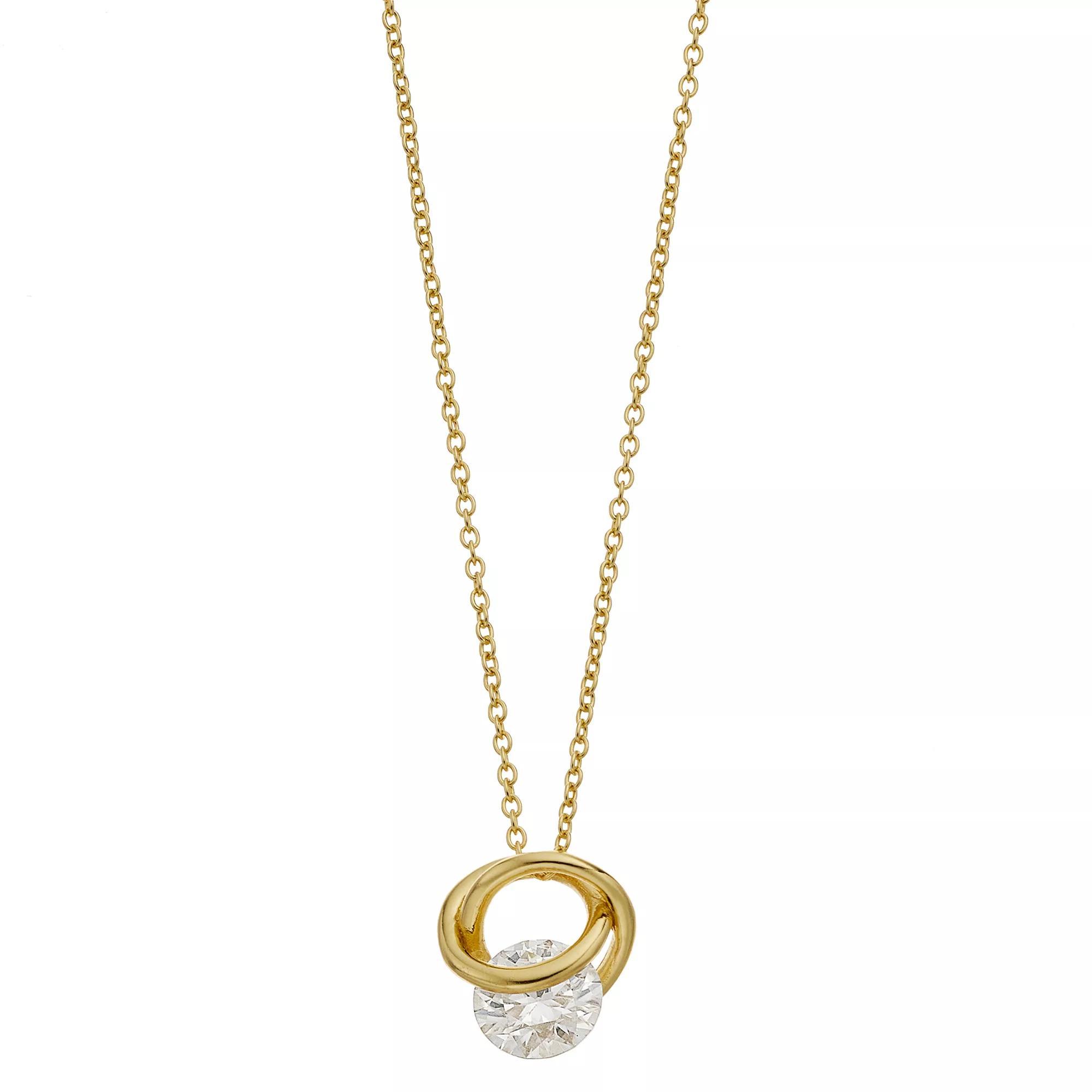 Stella Valentino 14k Gold Over Silver 1 1/5 Carat T.W. Lab-Created Moissanite Double Eternity Circle Love Knot Pendant Necklace, Womens Gold Tone Product Image