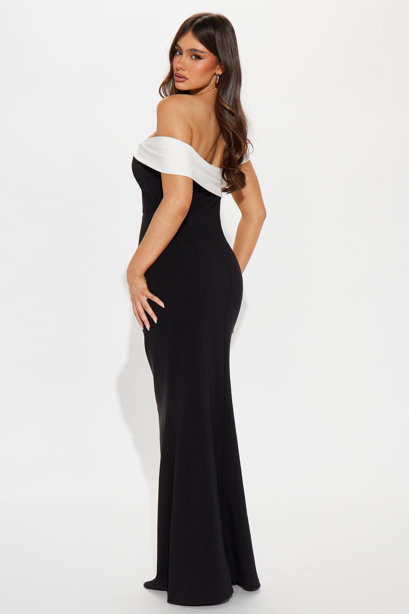 Harper One Shoulder Maxi Dress - Black/White Product Image