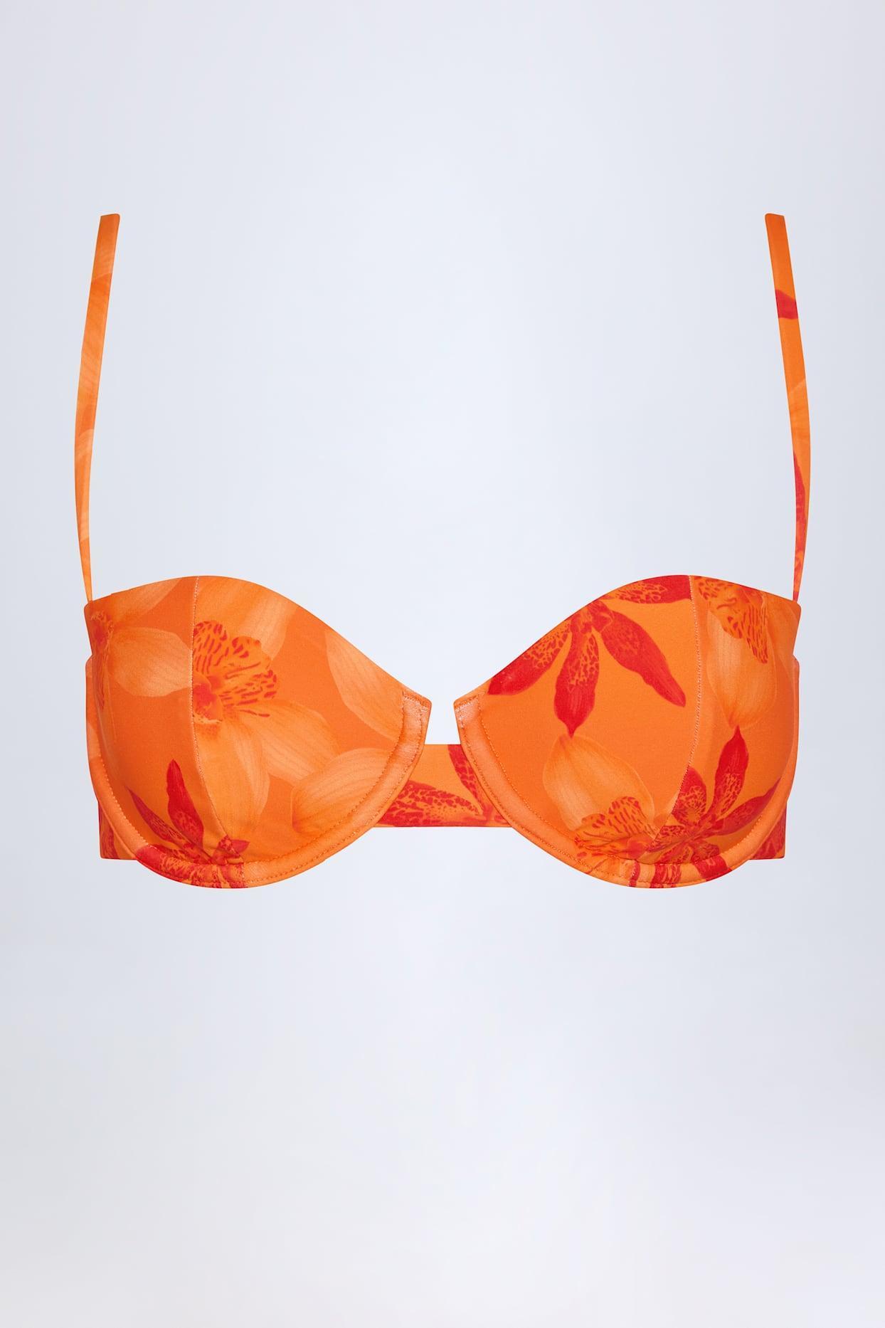 Underwired Balconette Bikini Top in Orange Orchid Print Product Image