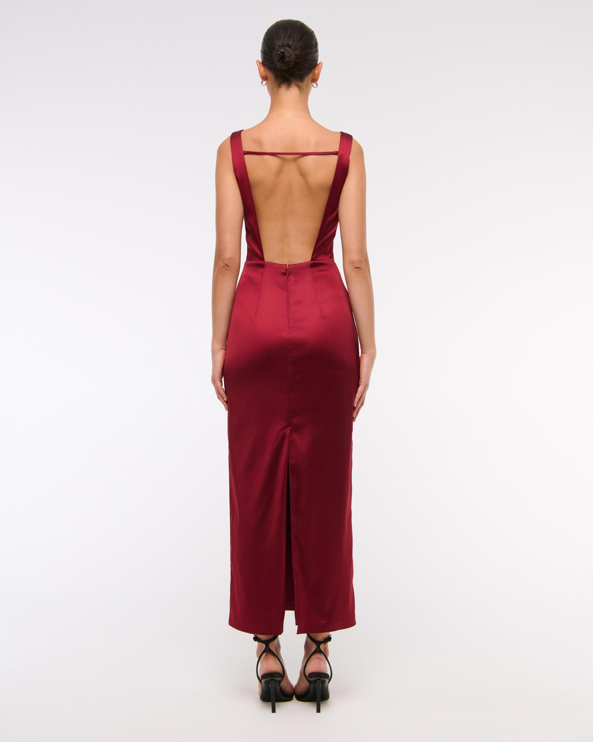 High-Neck Satin Sculpt Midi Dress Product Image