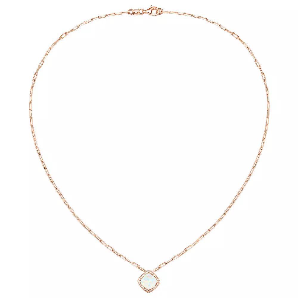 14k Rose Gold Over Silver Lab-Created Opal & White Sapphire Pendant Necklace, Women's, Size: 17", Pink Tone Product Image