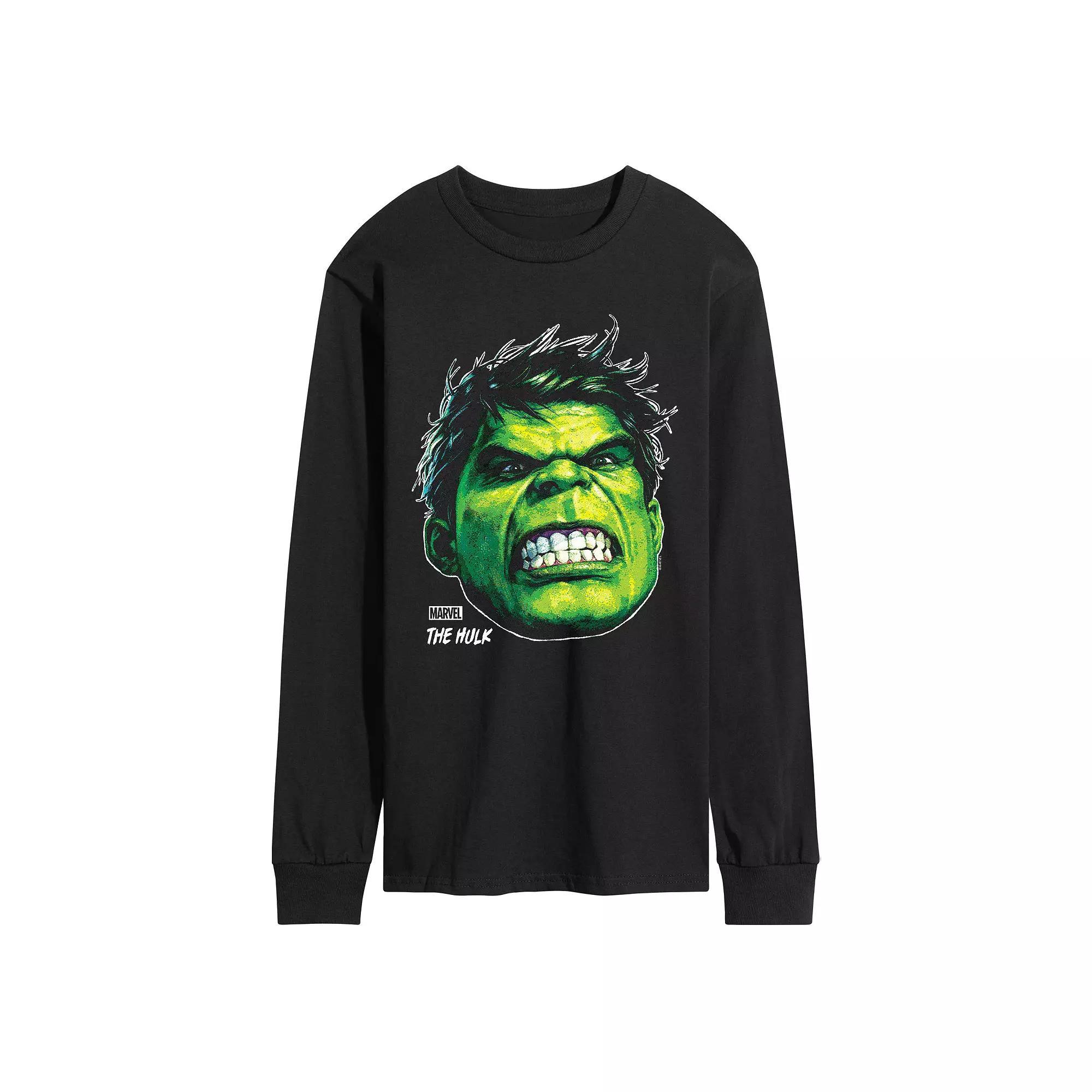 Mens Marvel Hulk Oversized Portrait Long Sleeve Graphic Tee Product Image