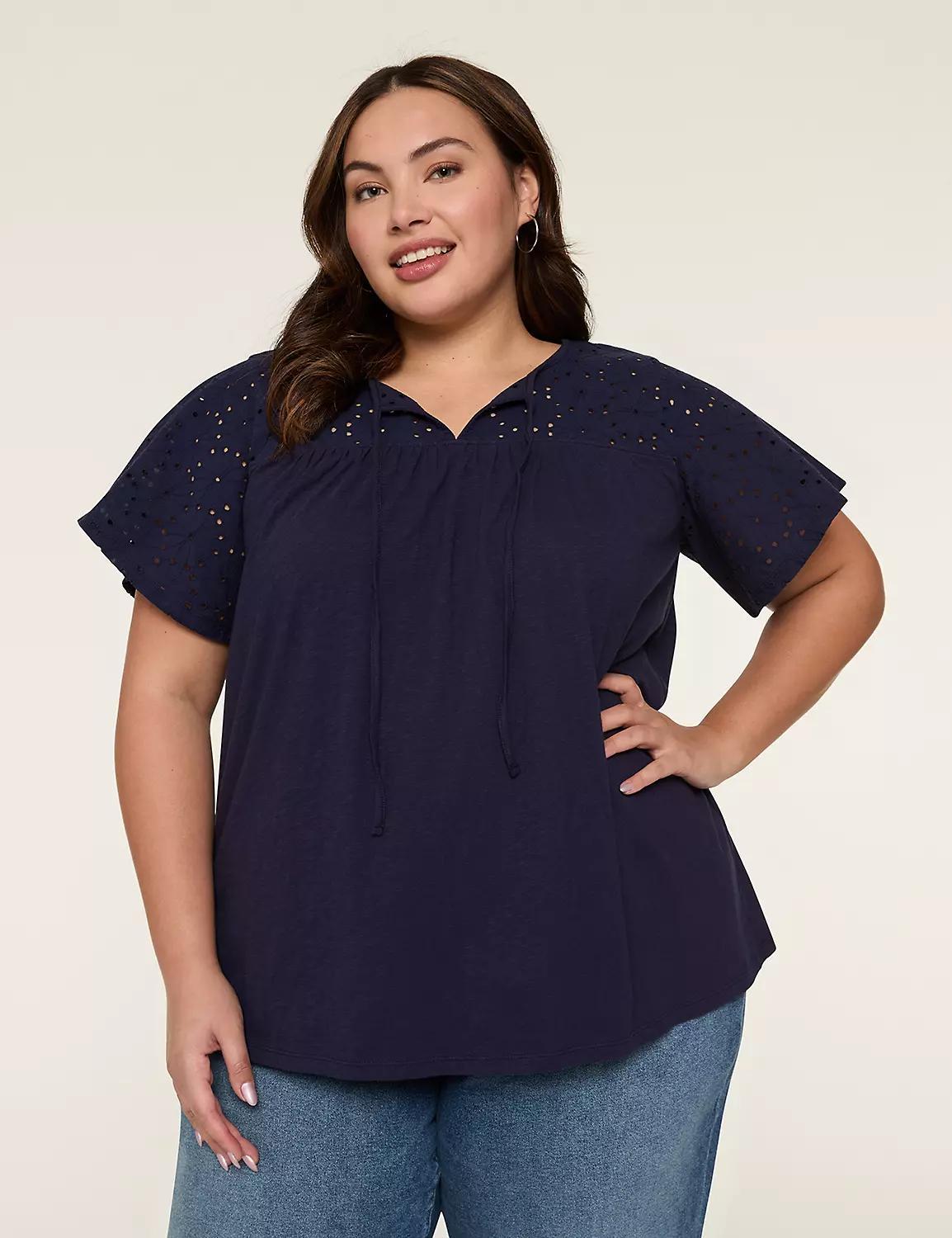 Eyelet-Yoke Tie-Neck Top Product Image