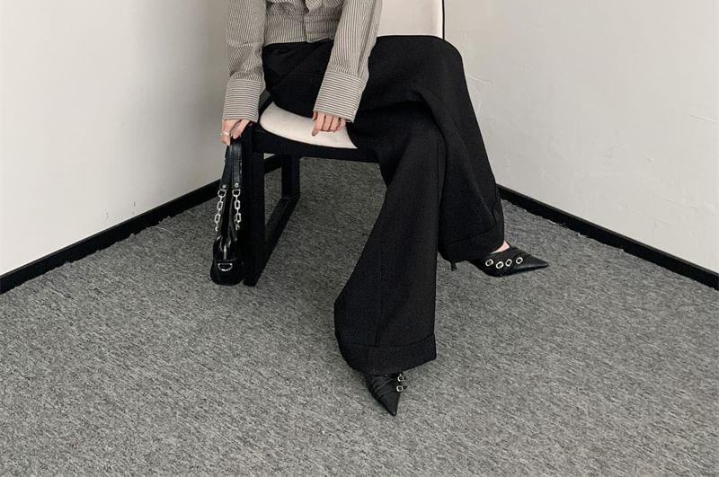 Long-Sleeve Sailor Collar Striped Asymmetrical Blouse Product Image