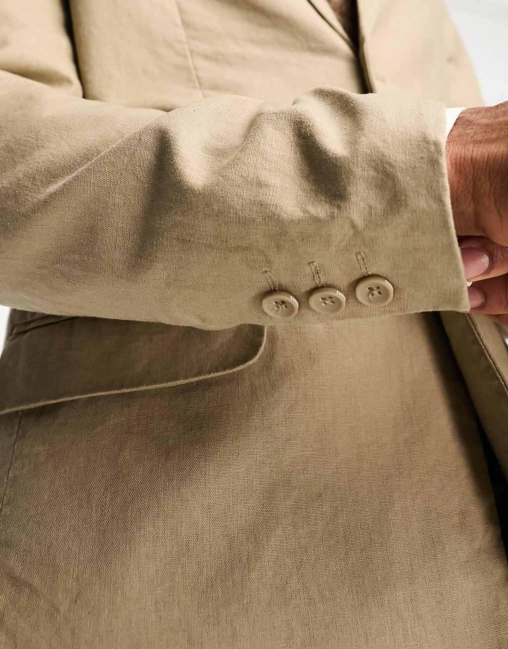 Only & Sons slim fit linen mix suit jacket in beige Product Image