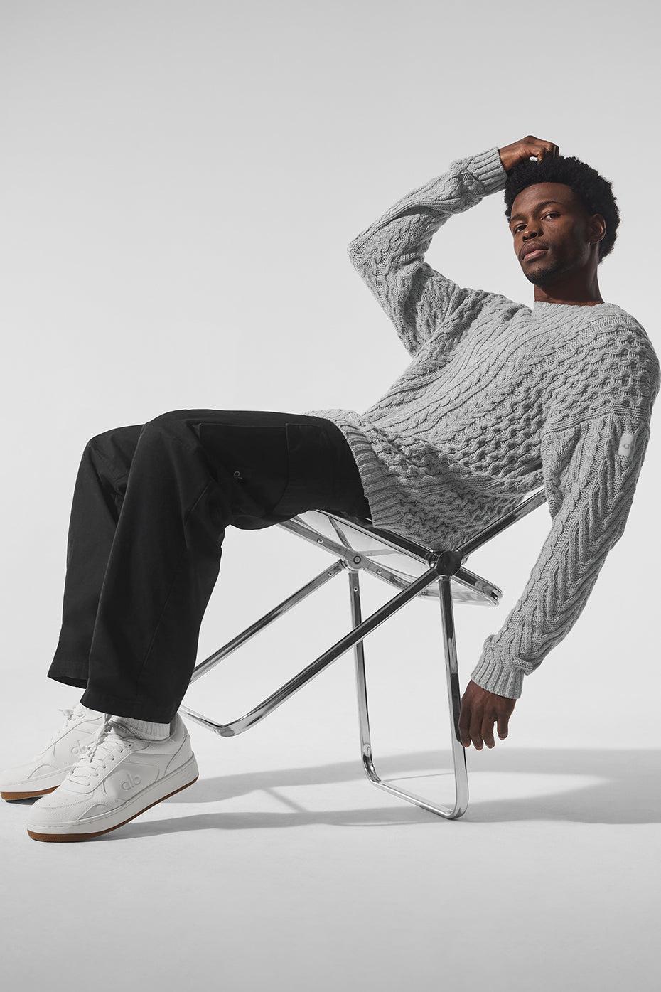 Cable Knit Crew Neck Sweater - Athletic Heather Grey Male Product Image