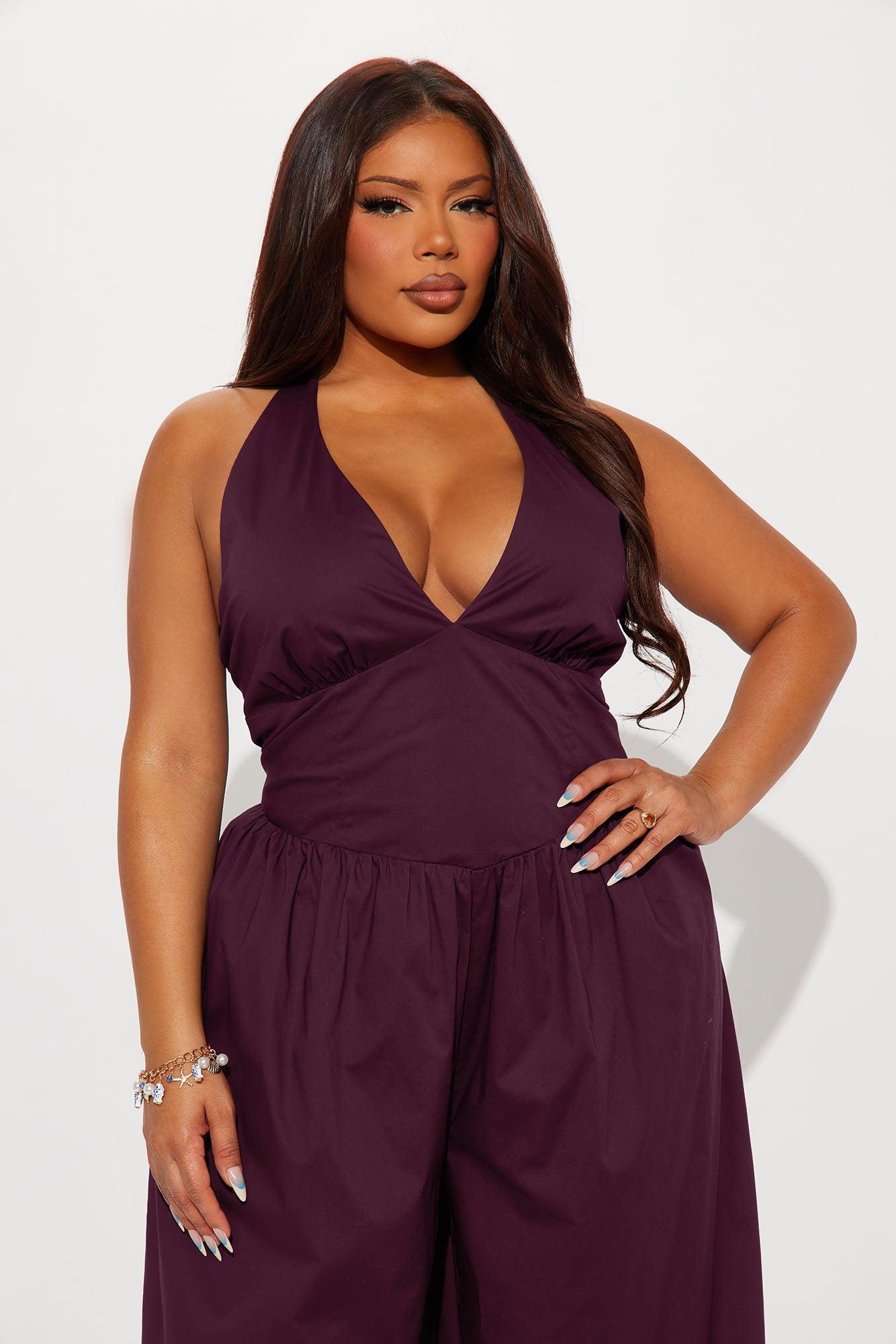 Lighter Than Air Poplin Halter Jumpsuit - Wine Product Image
