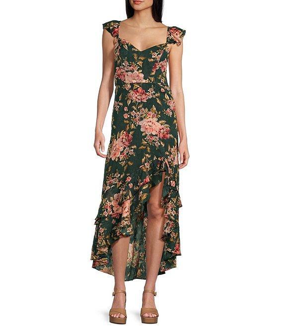 I.N. San Francisco Sleeveless V-Neck Flutter Floral Hi-Low Dress Product Image