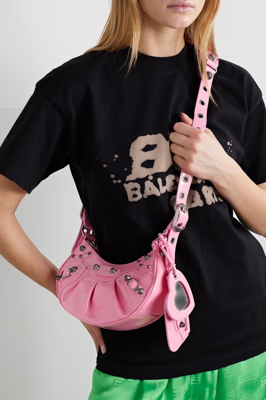 BALENCIAGA Women Pink Nappa Leather Le Cagole Xs Crossbody Bag Product Image
