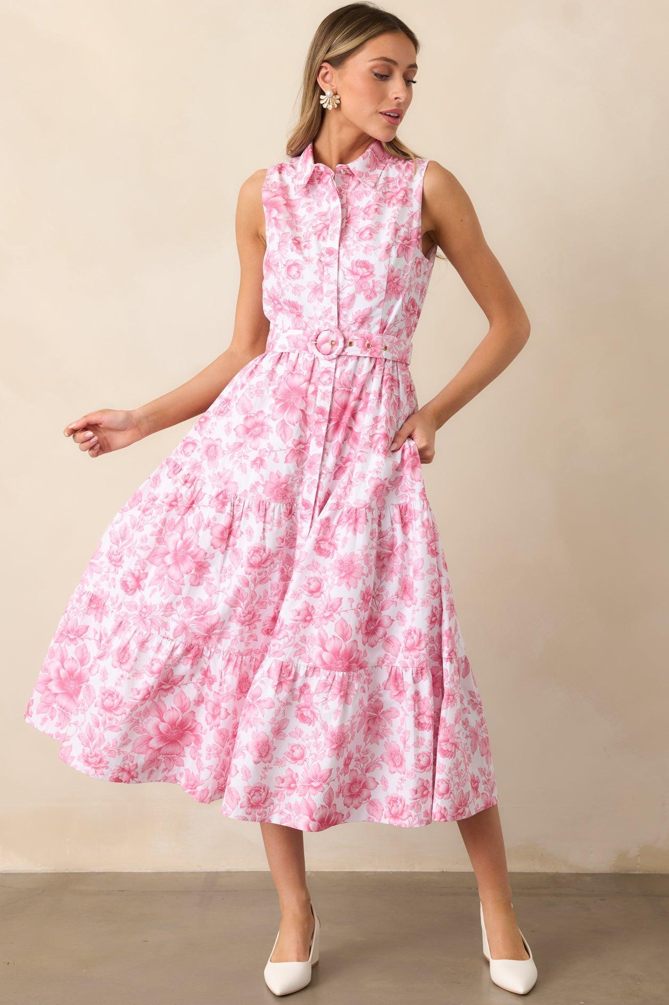 Cara La France Dianthus Pink Floral Cotton Maxi Dress Product Image