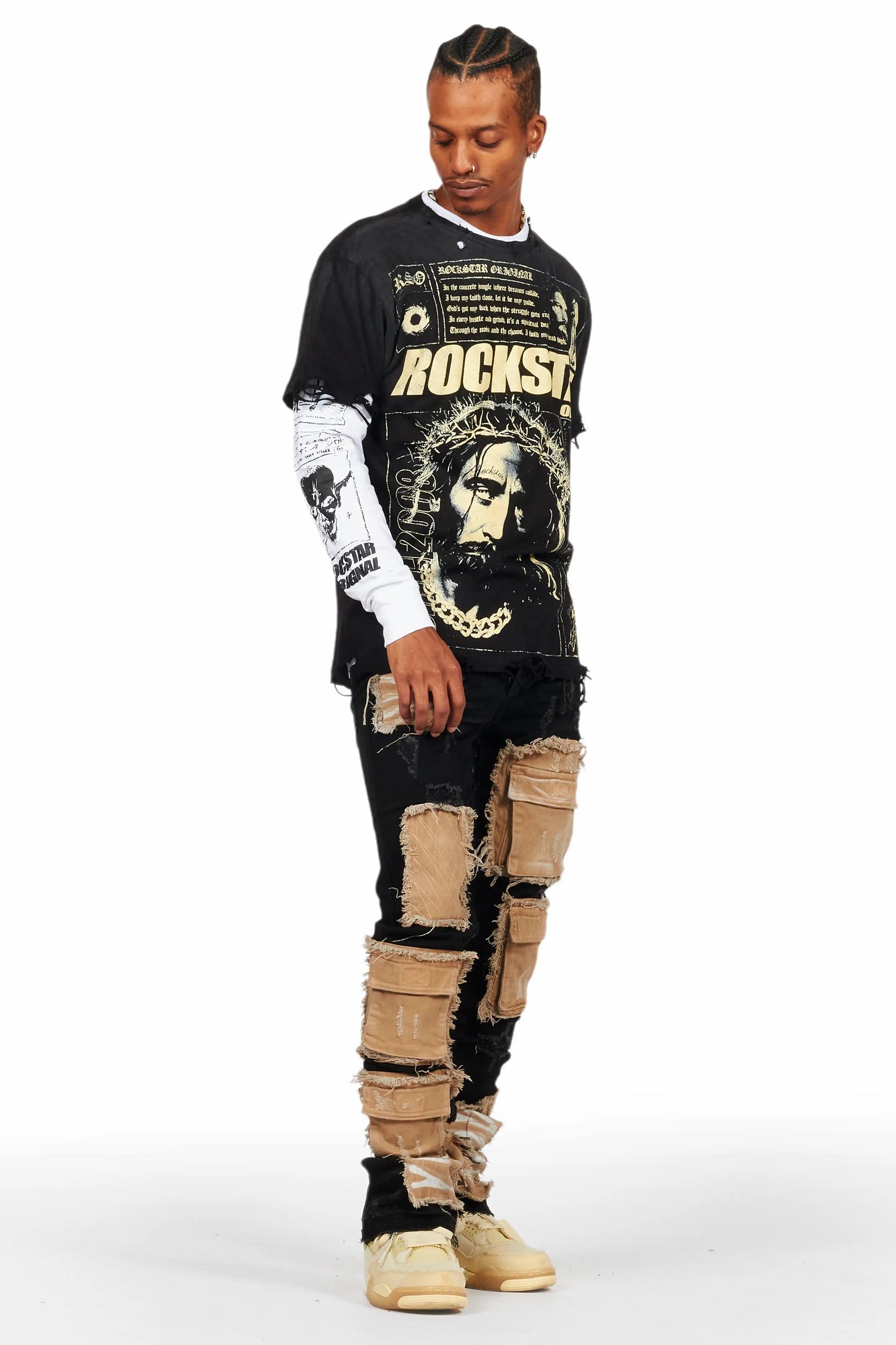Raith Black Double Layer Long Sleeve Graphic T-Shirt Male Product Image